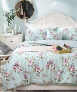 FADFAY Floral Duvet Cover Queen 100% Algodón Azul Verde