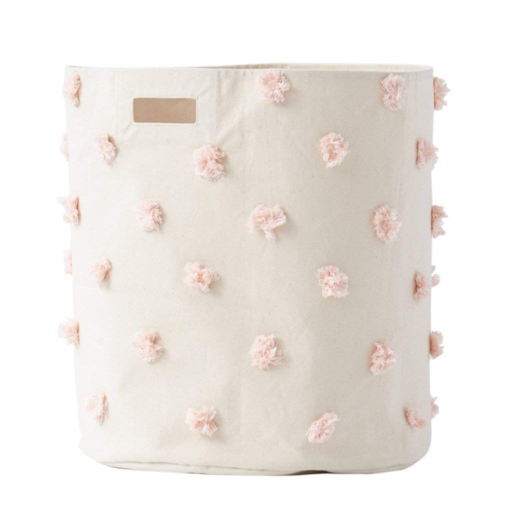 Cesto de Ropa con Pompones PEHR, Color Rosado