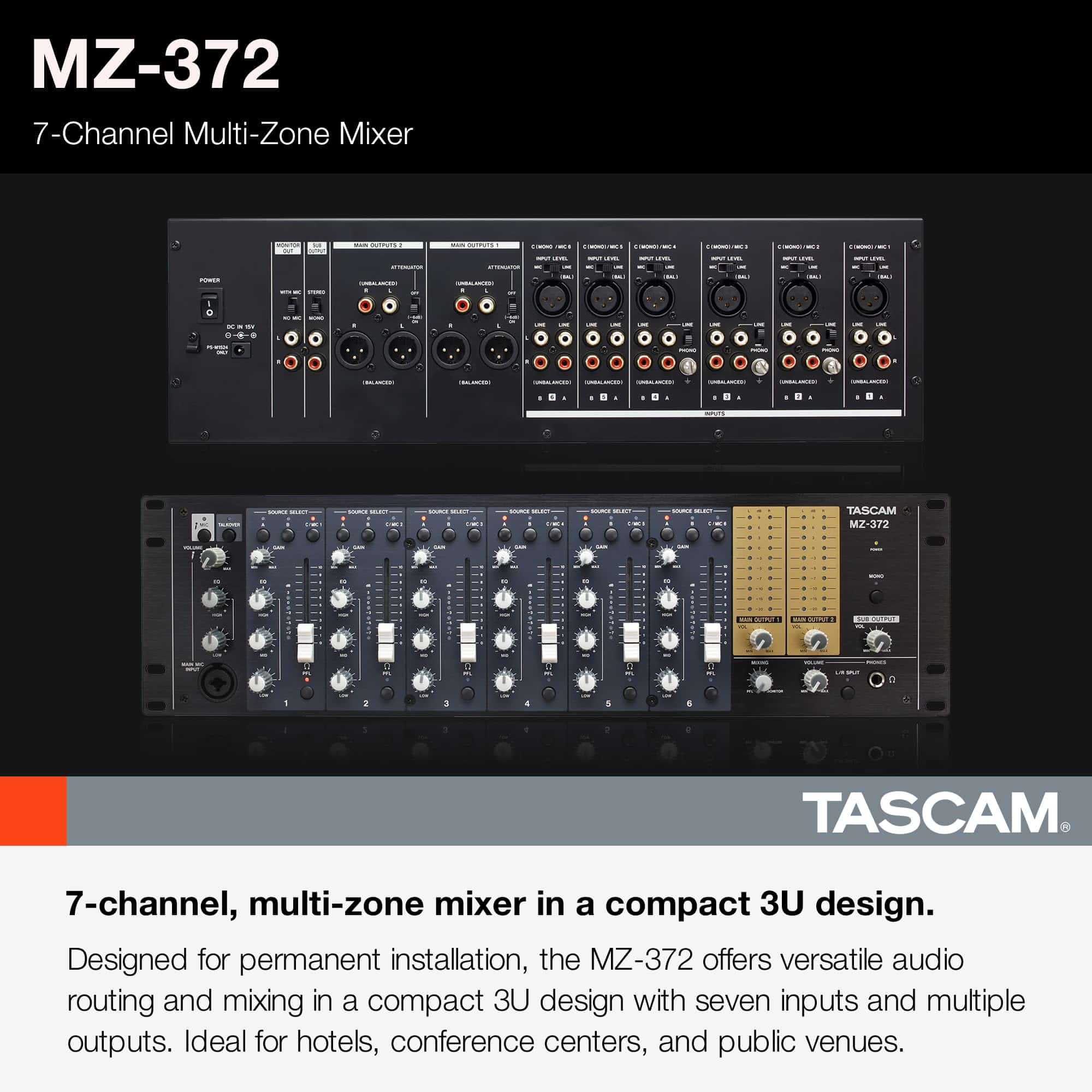 Mezcladora de Audio de Zona de Montaje en Rack de 7 Canales - Imagen 3