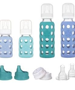 Set de 4 biberones para bebé Lifefactory en Mint/Blanket y