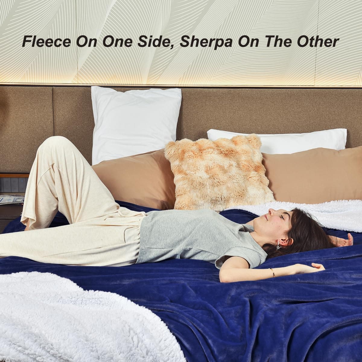 Manta de Tamaño King KAWAHOME Sherpa Fleece -Azul Marino - Imagen 5