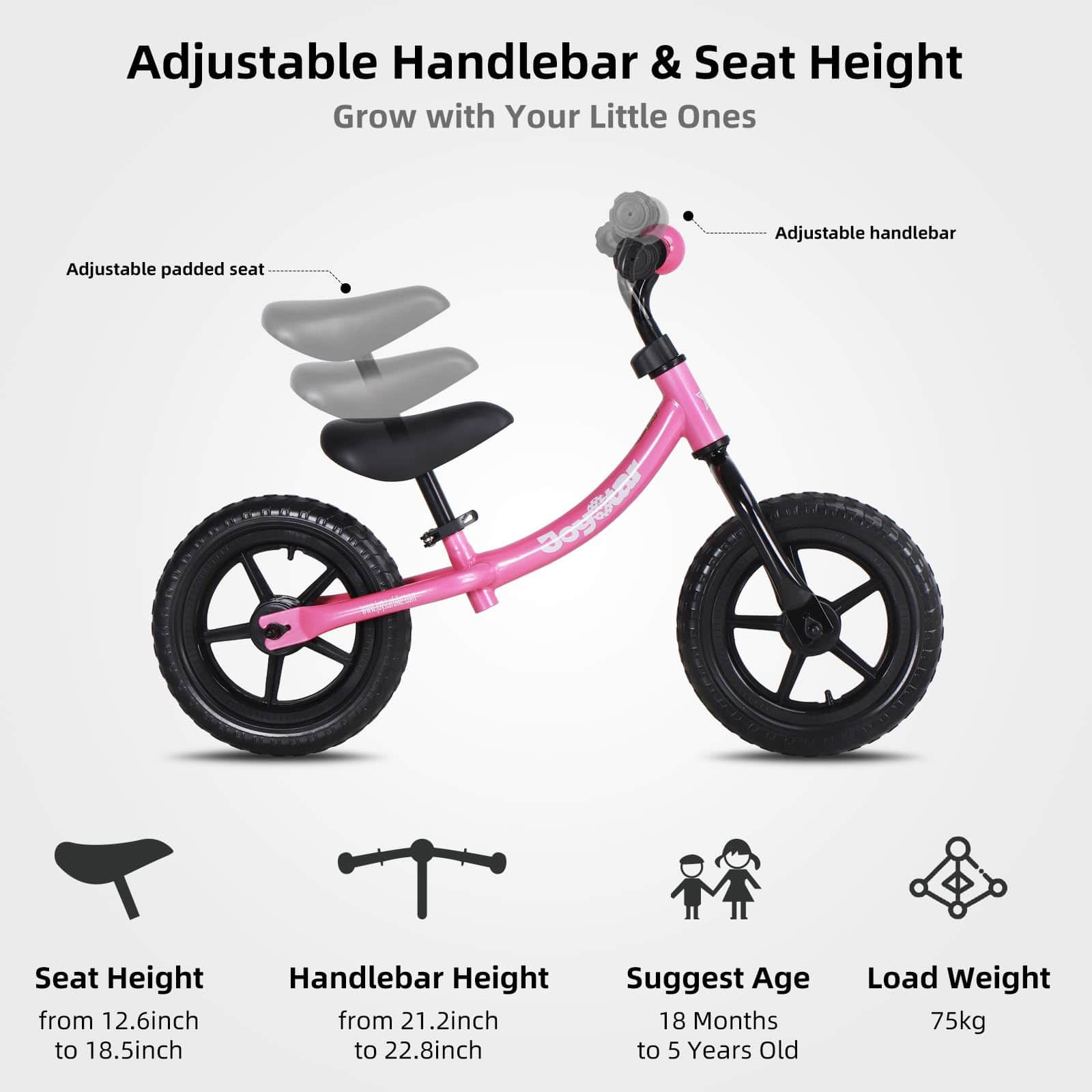 Bicicleta de Equilibrio JOYSTAR de 12 Pulgadas -Rosa - Imagen 5