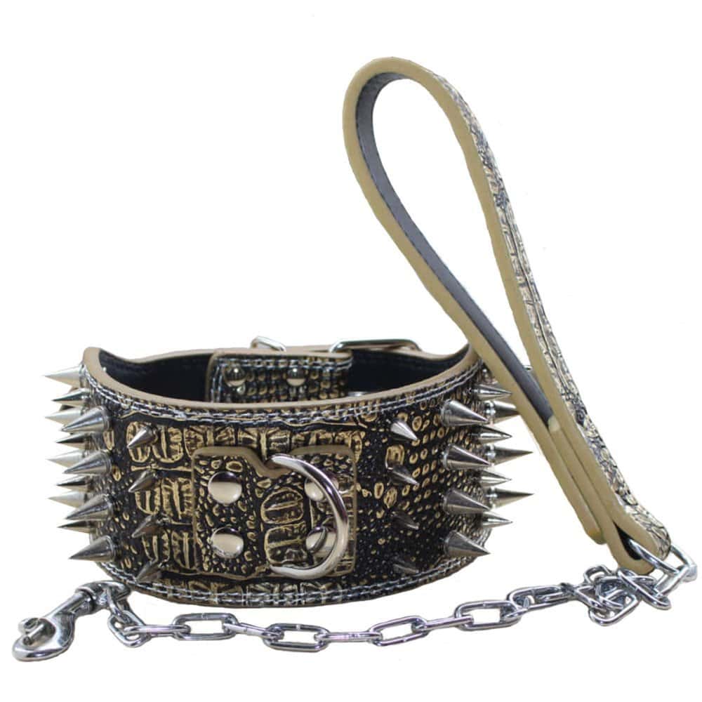 Collar de Perro de Cuero Ancho de 3 Pulgadas con 4 Filas de