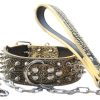 Conjunto de Collar y Correa para Perro de Cuero Espigado y