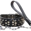 Collar de Perro de Cuero de 2 Pulgadas de Ancho con Púas y