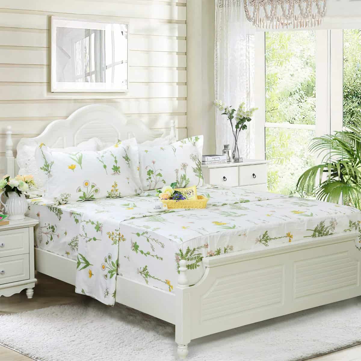 Juego de sábanas verde Shabby Floral FADFAY 100% Algodón - Imagen 3