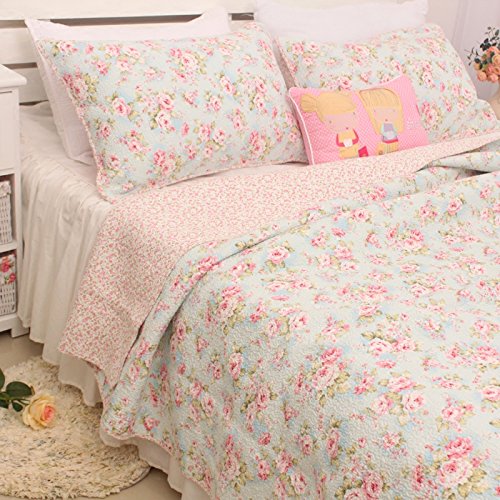 Juego de 3 piezas Colcha Cubrecama Patchwork Floral de