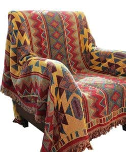 Cobija Tejida de Algodón Bohemio con Borlas Reversible para