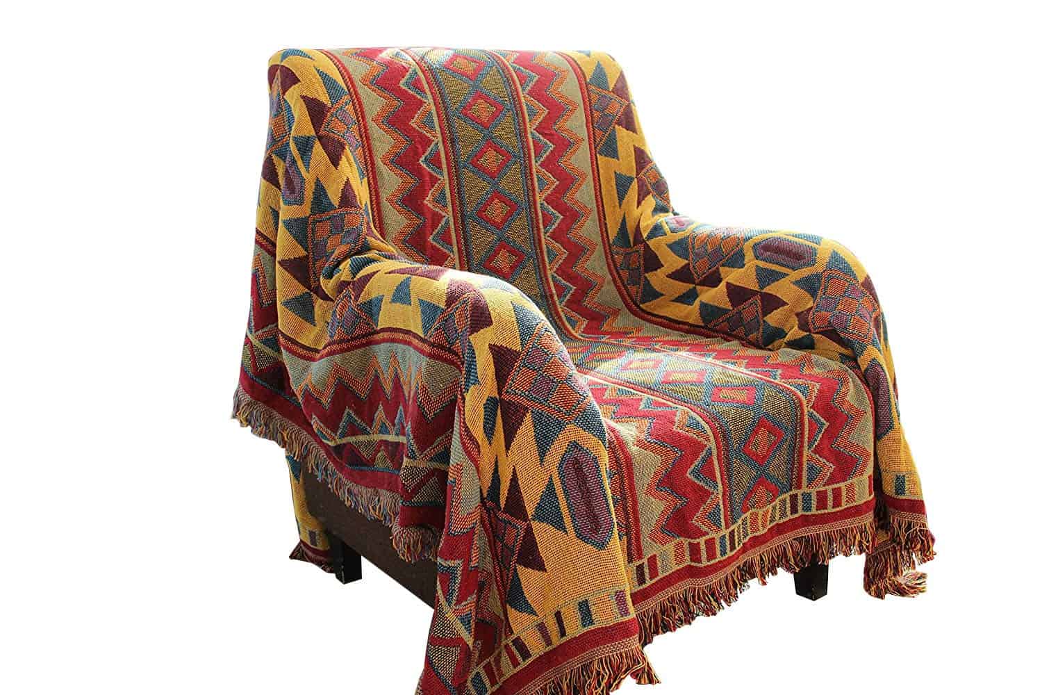 Cobija Tejida de Algodón Bohemio con Borlas Reversible para