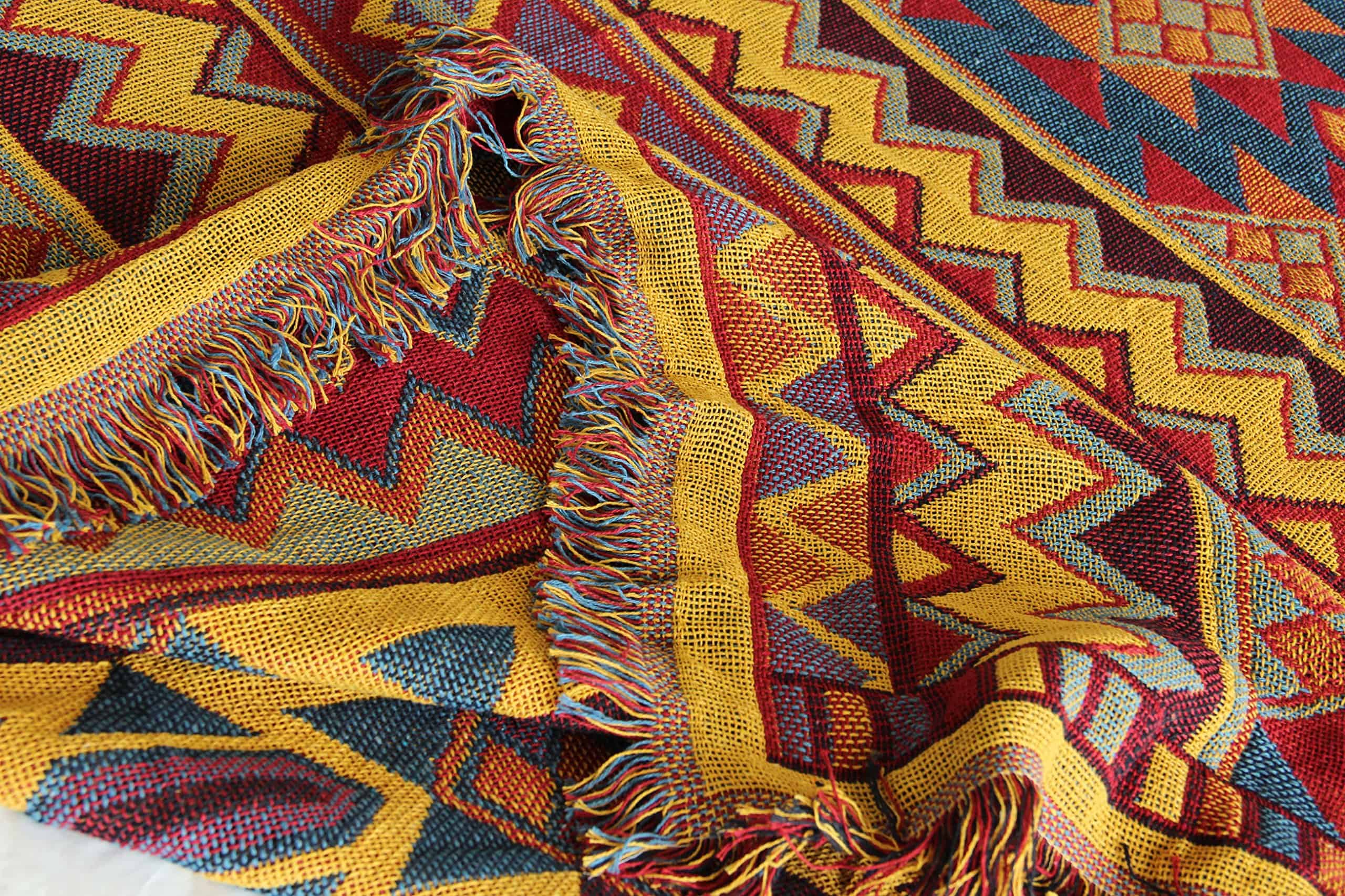 Cobija Tejida de Algodón Bohemio con Borlas Reversible para - Imagen 4