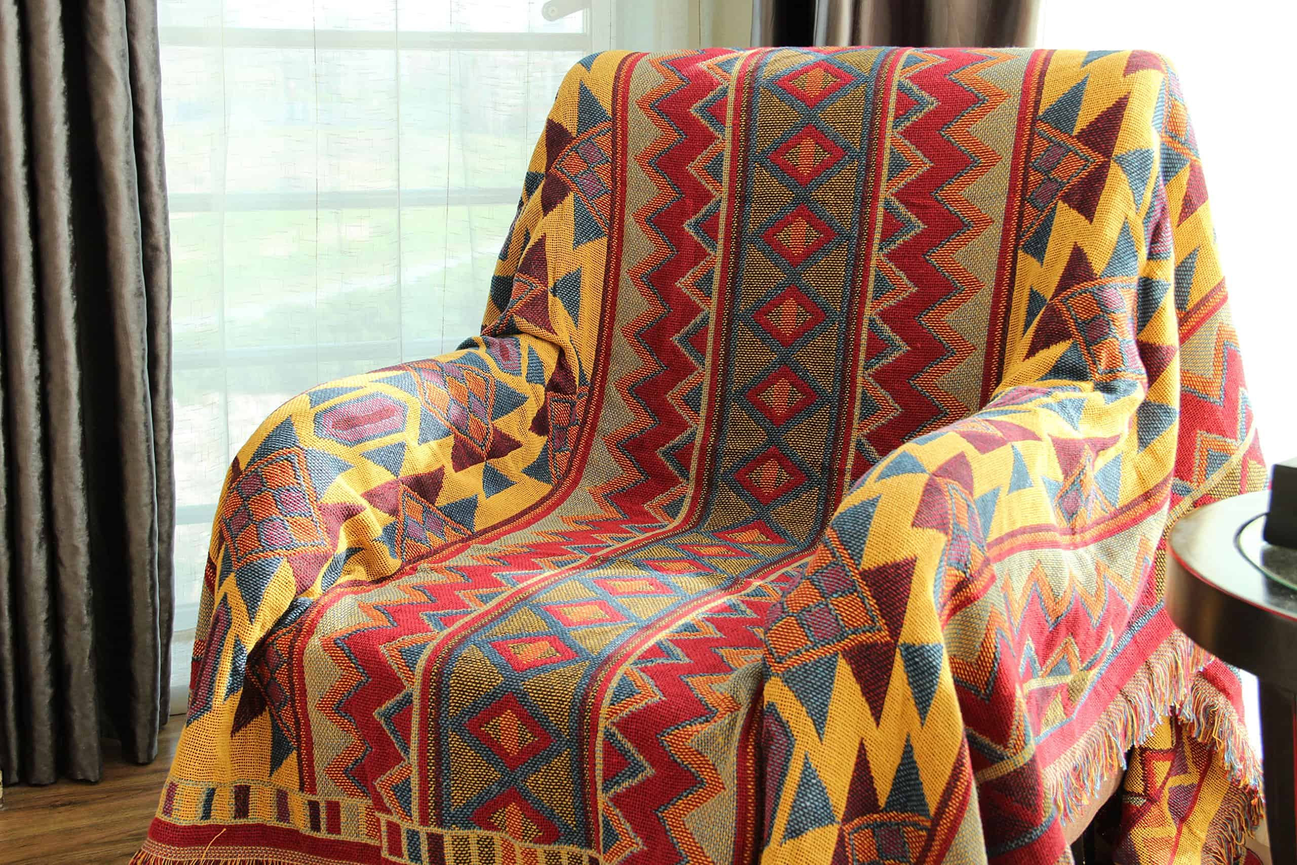 Cobija Tejida de Algodón Bohemio con Borlas Reversible para - Imagen 5