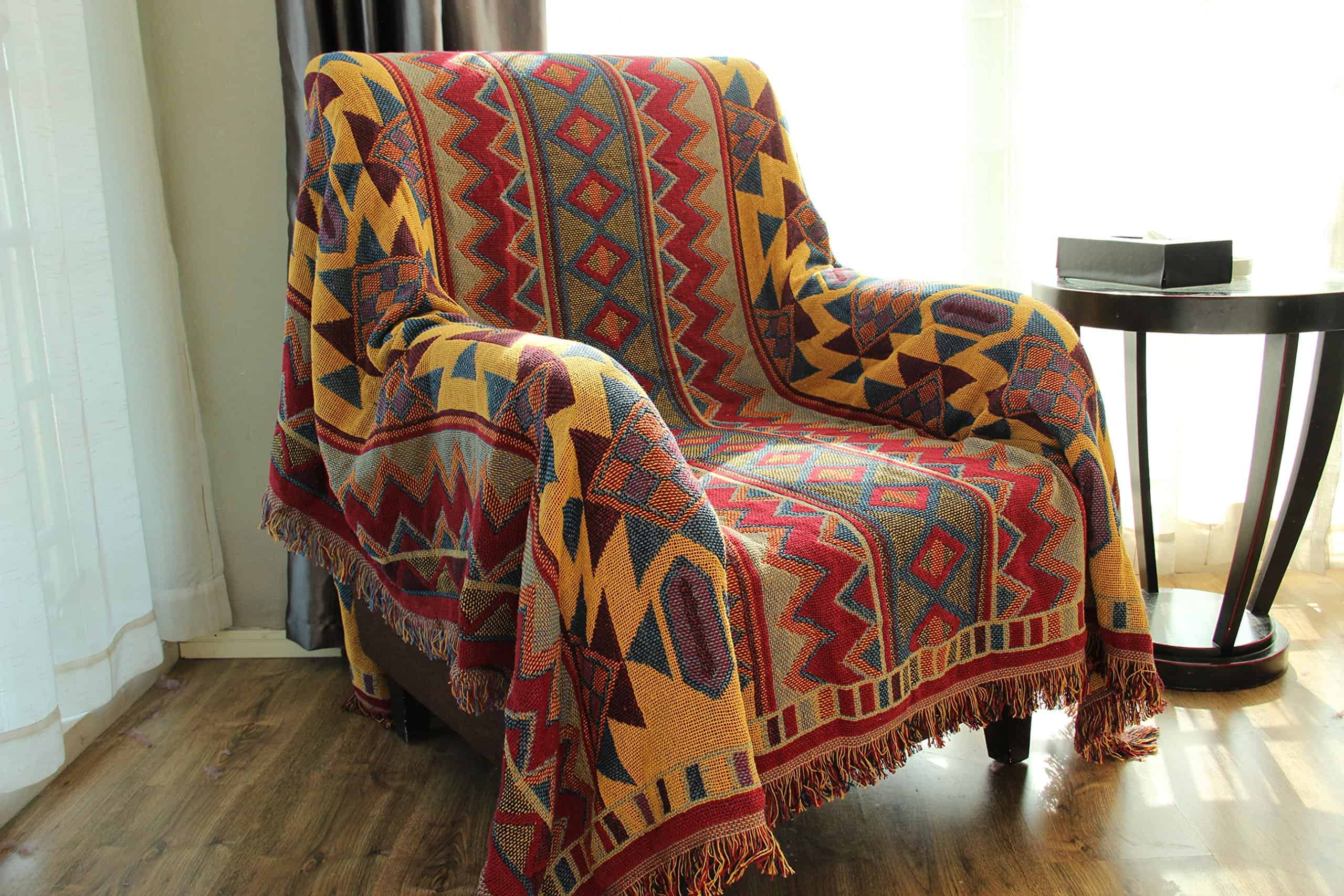 Cobija Tejida de Algodón Bohemio con Borlas Reversible para - Imagen 3