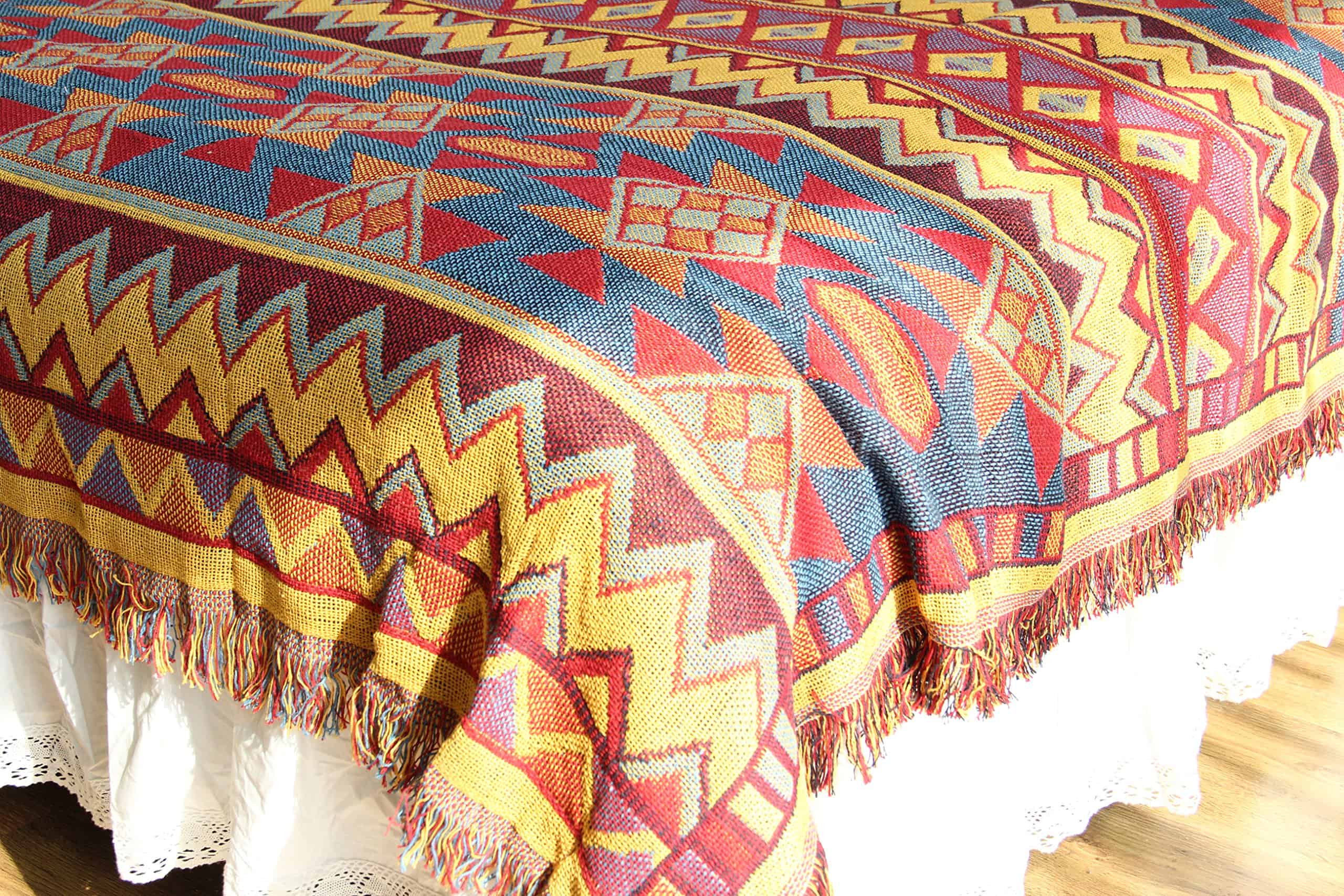 Cobija Tejida de Algodón Bohemio con Borlas Reversible para - Imagen 9