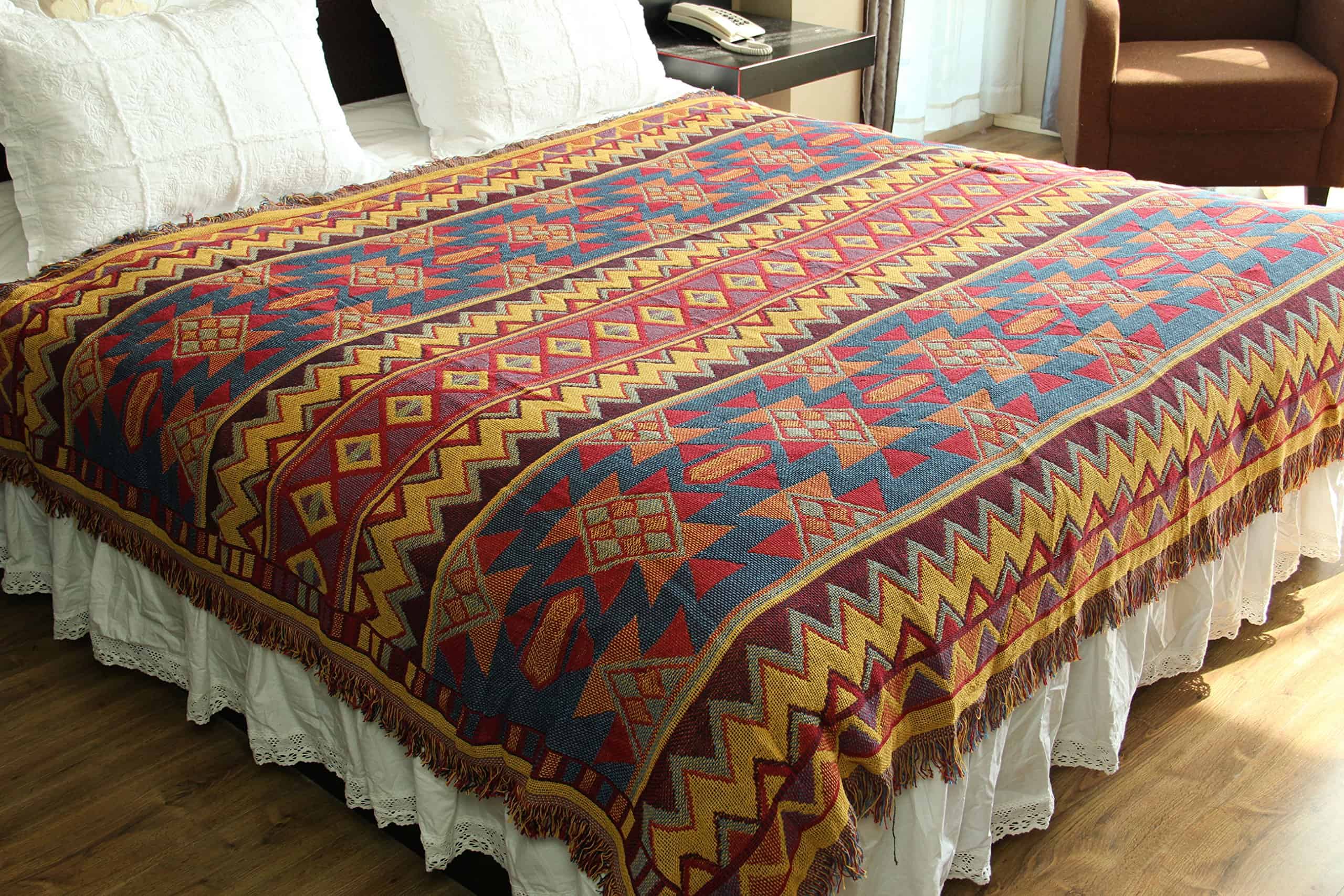 Cobija Tejida de Algodón Bohemio con Borlas Reversible para - Imagen 8