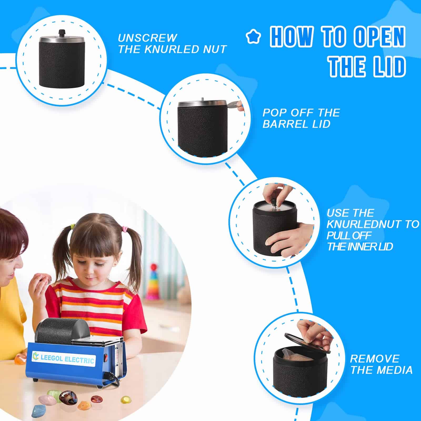 Máquina Pulidora de Rocas Eléctrica Leegol - Tambor Único - Imagen 5