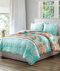 Juego de Edredón de 3 Piezas Tamaño Queen en Turquesa Azul,