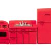 Set de Cocina de los Años 50 Rojo en Escala 1/24 para Casa