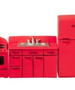 Set de Cocina de los Años 50 Rojo en Escala 1/24 para Casa