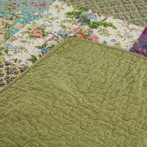 ABREEZE Edredón de algodón en patchwork verde lavanda de - Imagen 6
