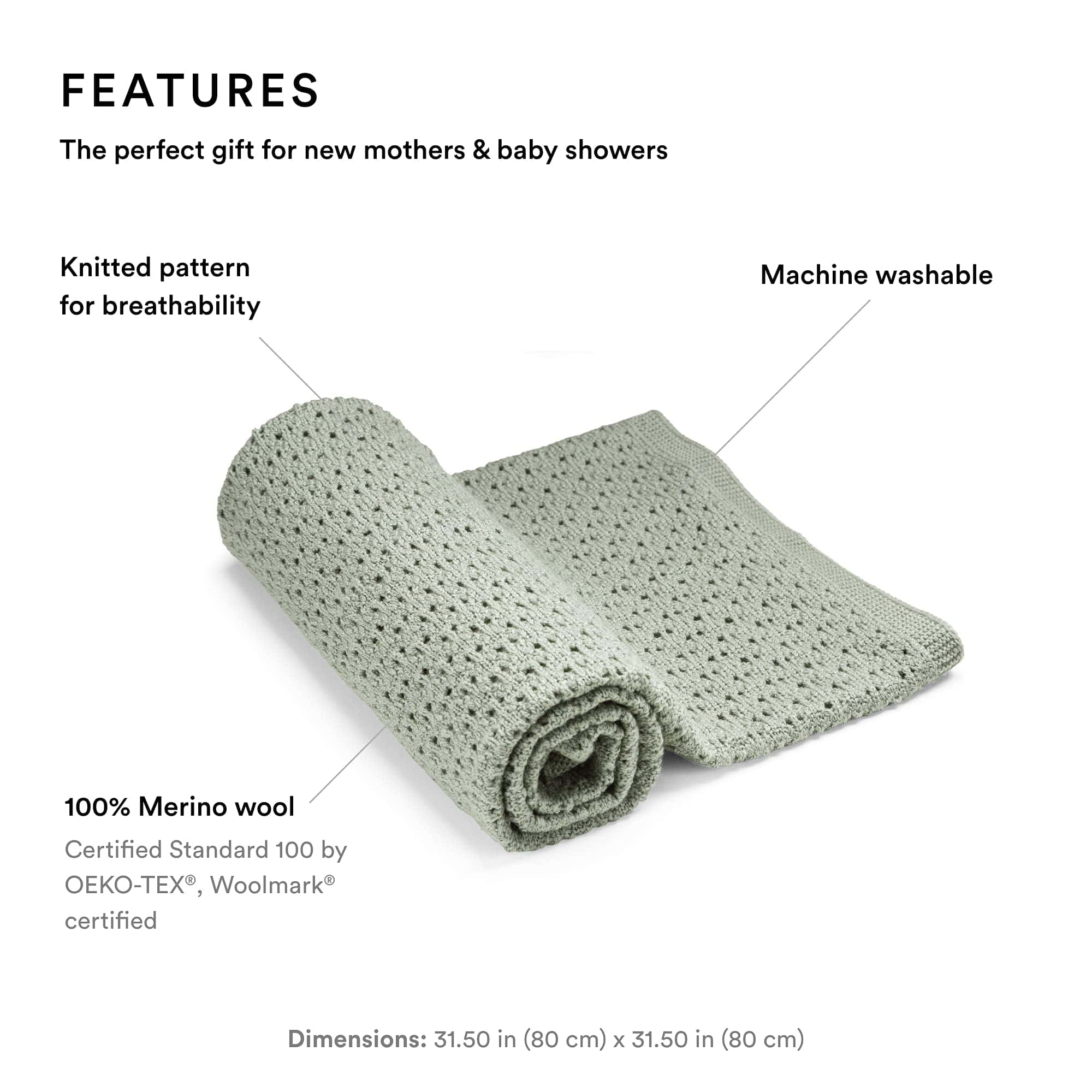Manta de Lana Merino Stokke, Verde - Suave, Transpirable - Imagen 3