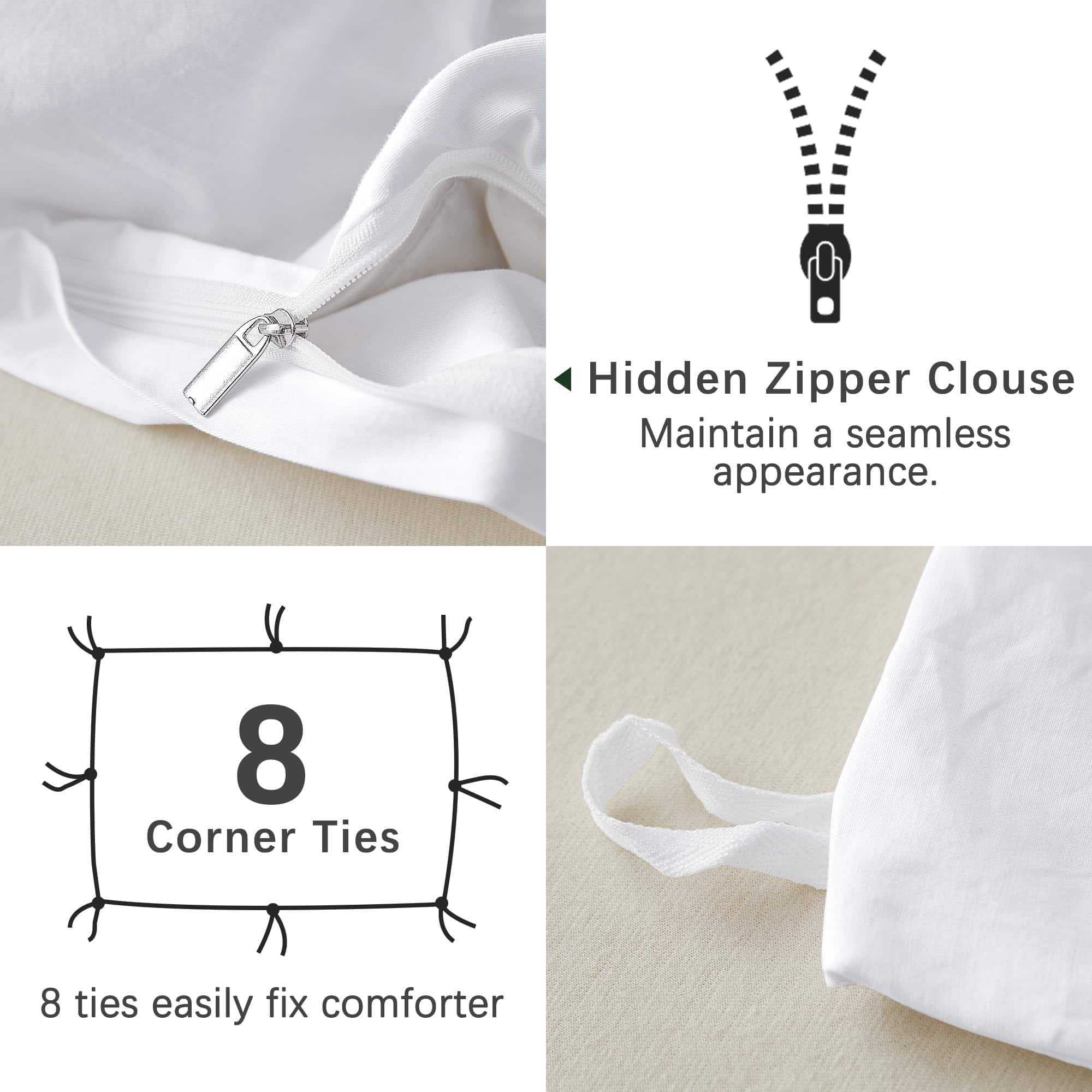 ATsense Juego de Funda de Edredón Twin Blanco, 100% Algodón - Imagen 7