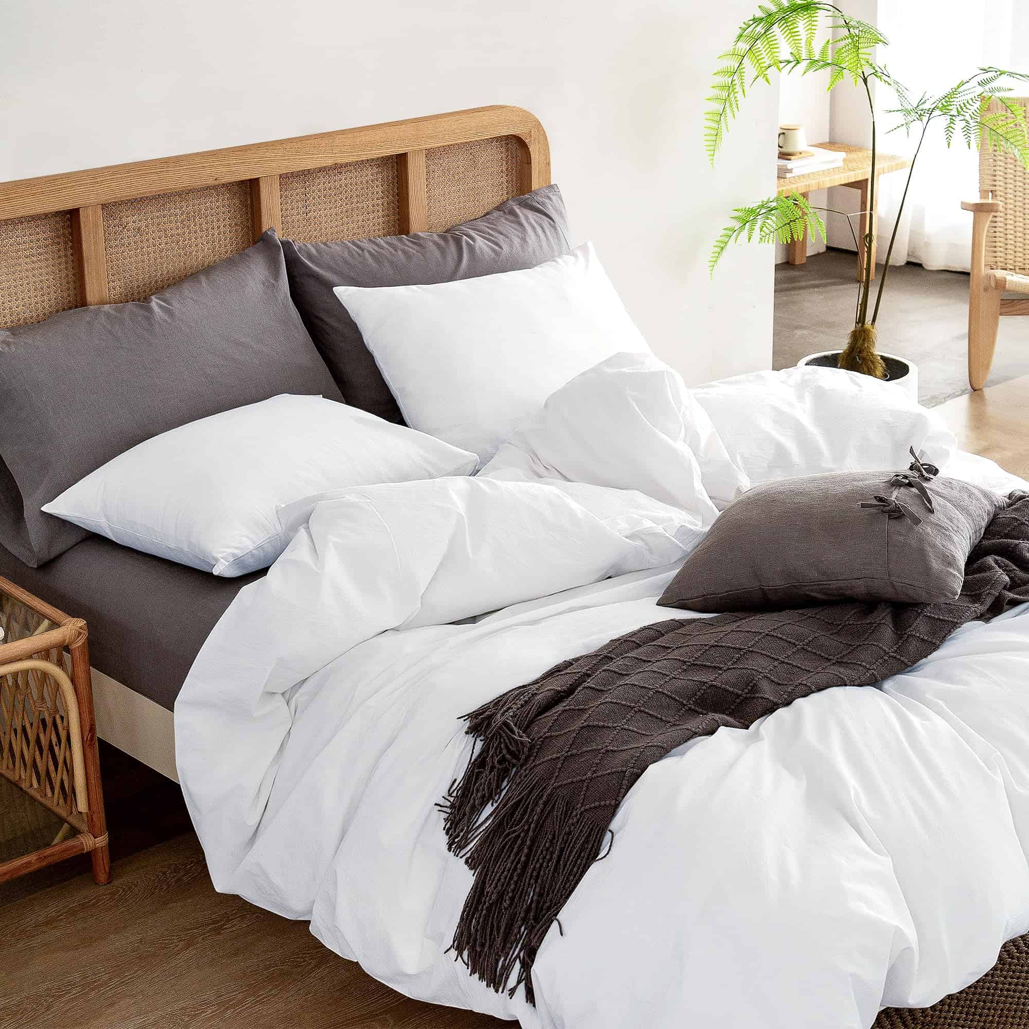 ATsense Juego de Funda de Edredón Twin Blanco, 100% Algodón - Imagen 3