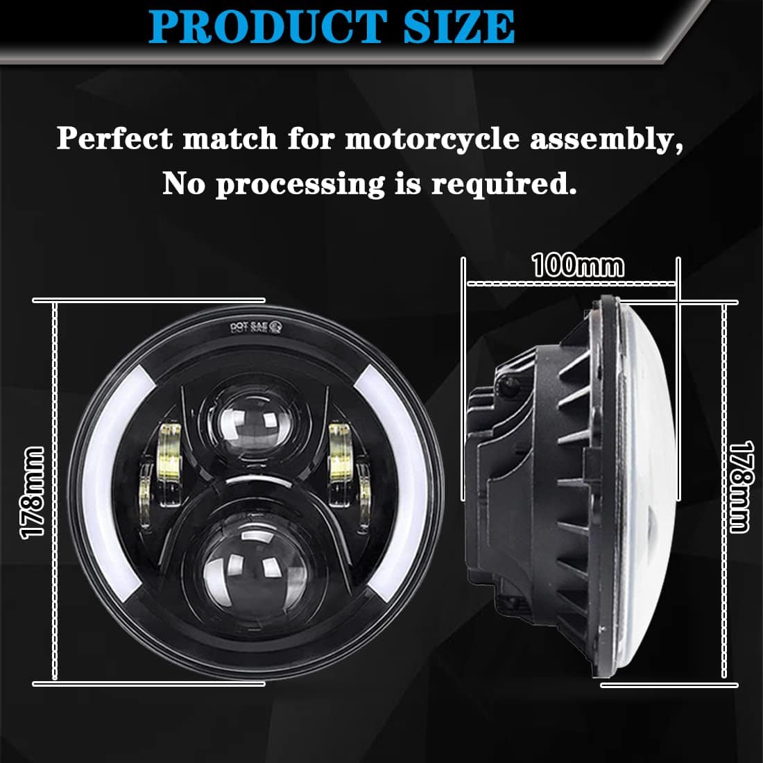 Faro LED para Motocicleta de 7 Pulgadas con Luces de Señal - Imagen 3