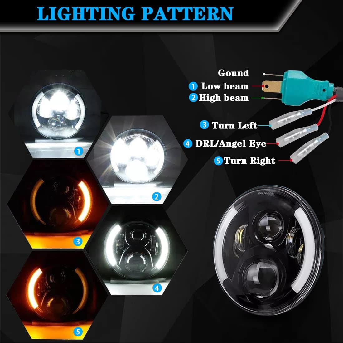 Faro LED para Motocicleta de 7 Pulgadas con Luces de Señal - Imagen 5