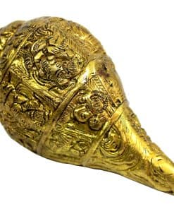 Concha Shankh de Latón con Tallado de Ganesha | Decoración