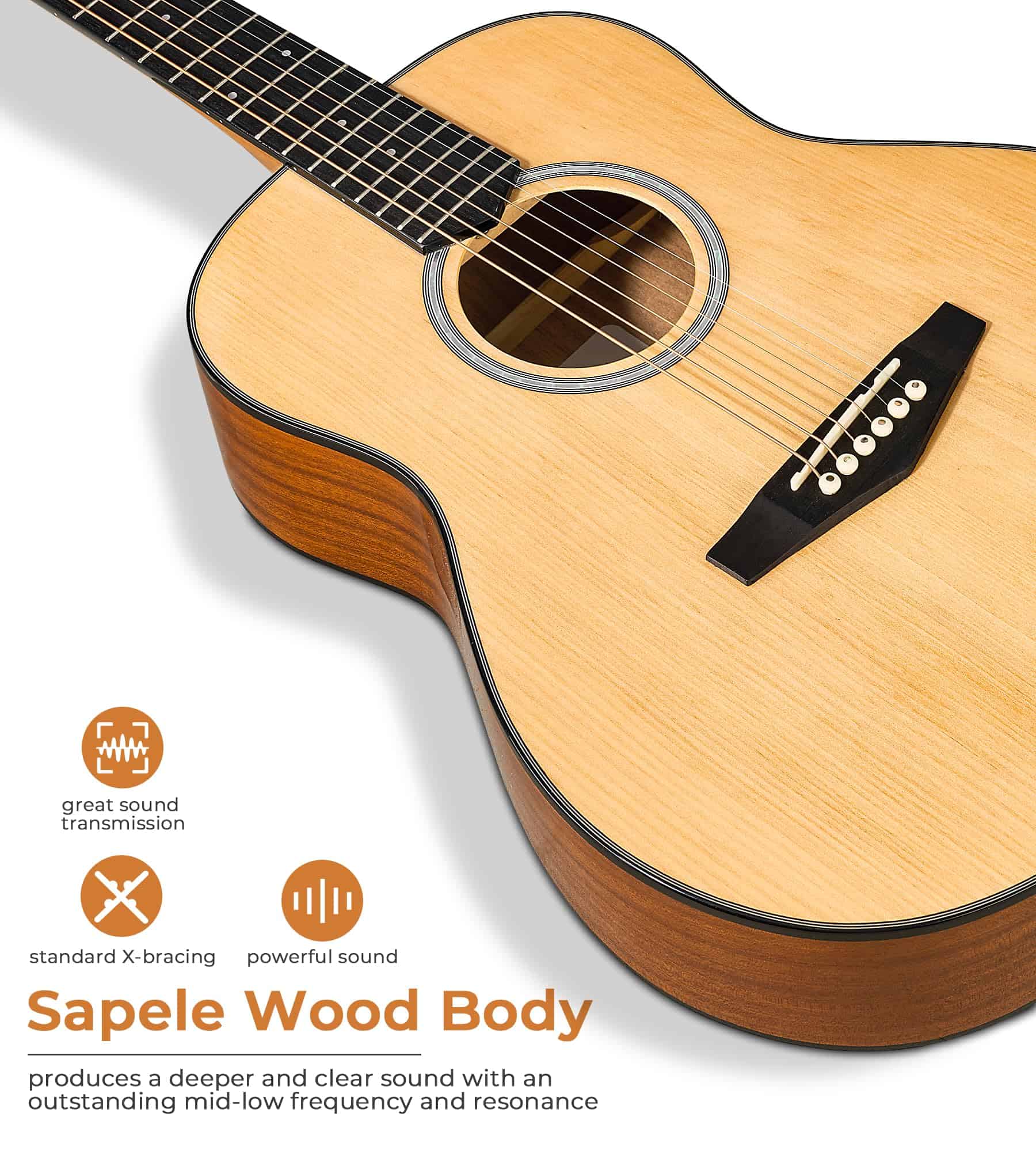 Guitarra Acústica Vangoa de 36", tamaño junior de 3/4, para - Imagen 10