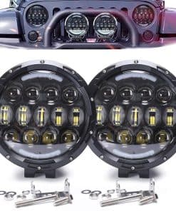 COWONE Barra de luz LED de 7 pulgadas 105W, Faros redondos