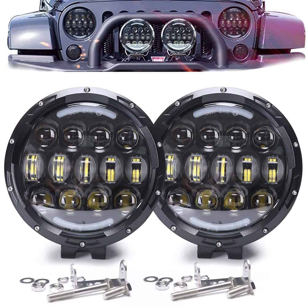 COWONE Barra de luz LED de 7 pulgadas 105W, Faros redondos