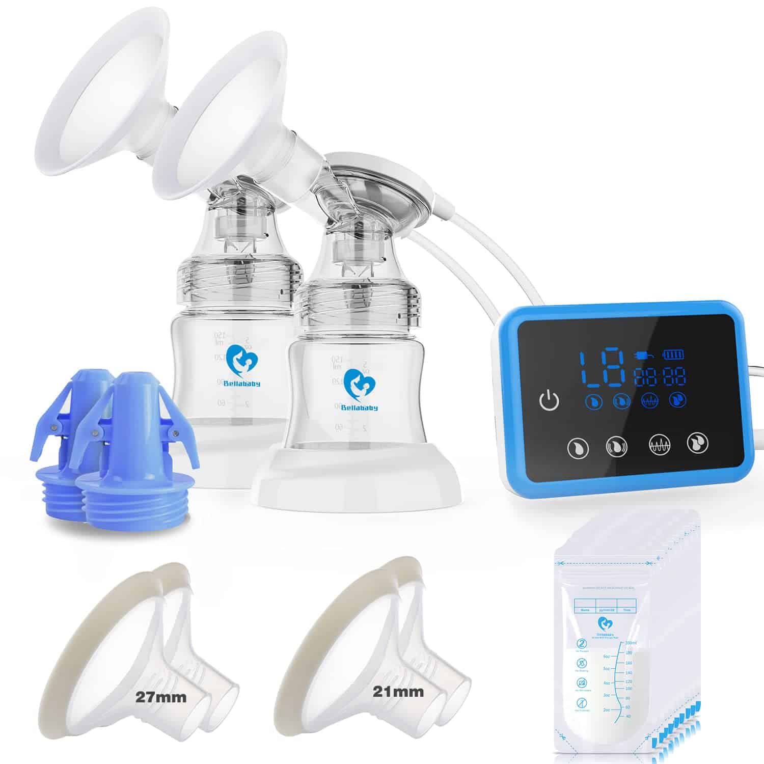 Extractor de leche eléctrico doble Bellababy con tamaños de
