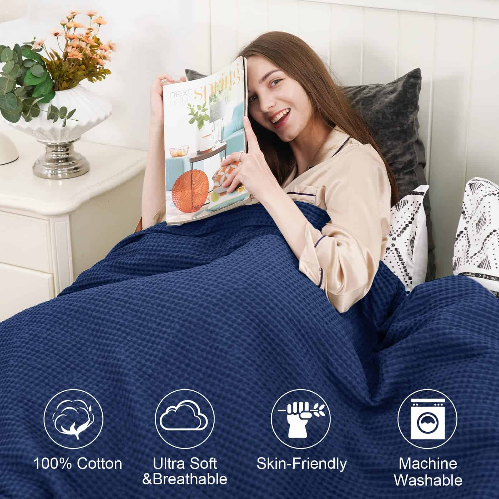 PHF Manta de algodón 100% de estilo de panal tamaño King - Imagen 8