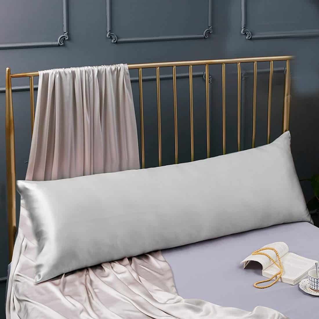 Funda de Almohada de Seda 100% para Cuerpo -Gris