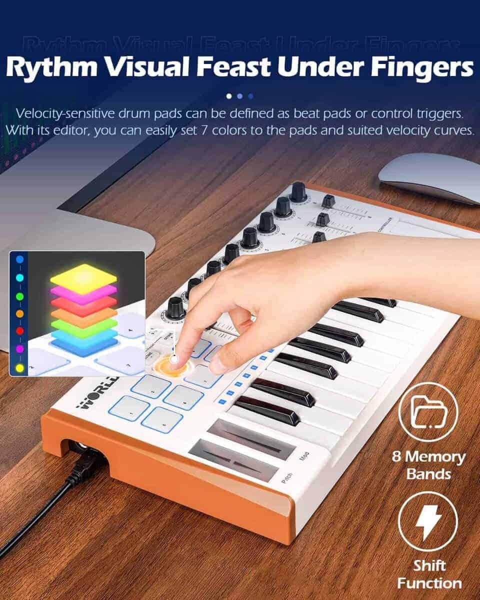 Controlador de teclado MIDI Vangoa Worlde 25 teclas, Worlde - Imagen 5