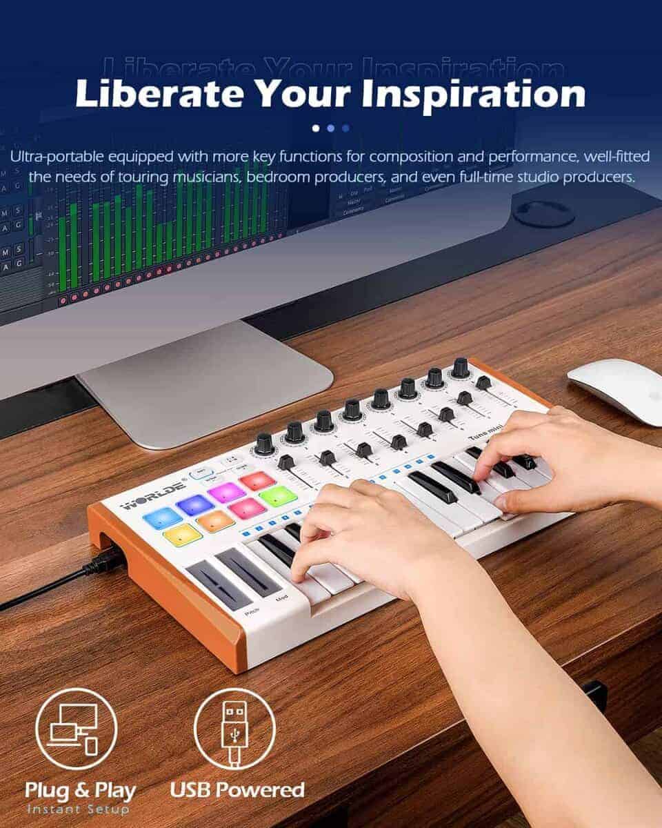 Controlador de teclado MIDI Vangoa Worlde 25 teclas, Worlde - Imagen 3