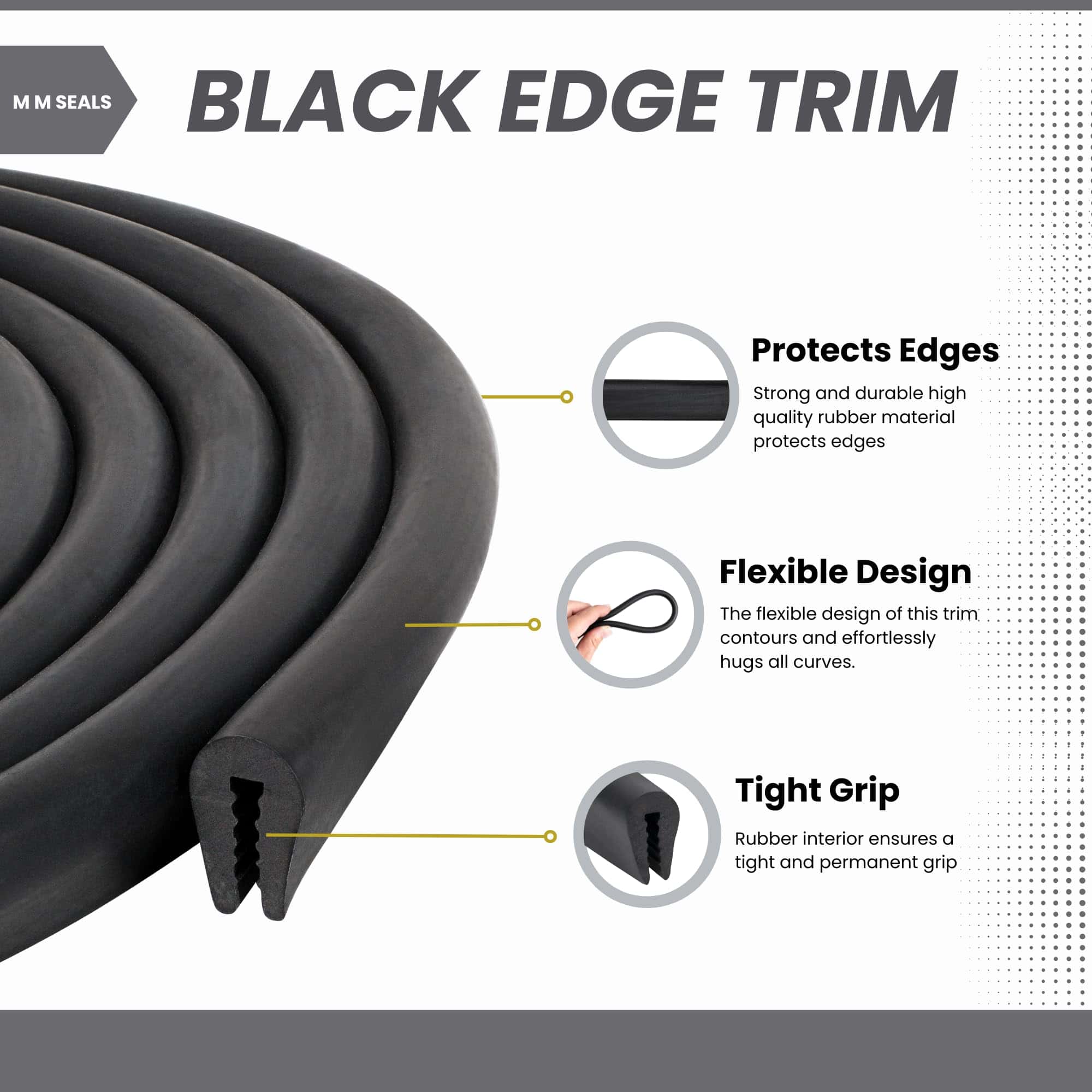 Perfil de sellado en forma de U de borde negro EPDM 15/32" - Imagen 4