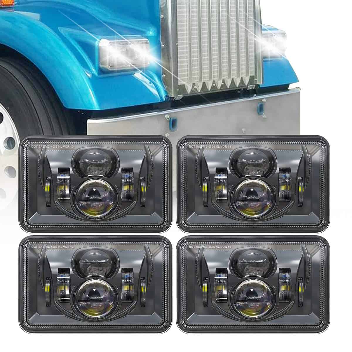 Faros LED de 4x6 pulgadas XPCTD 4 PCS 60W 14400LM Aprobados