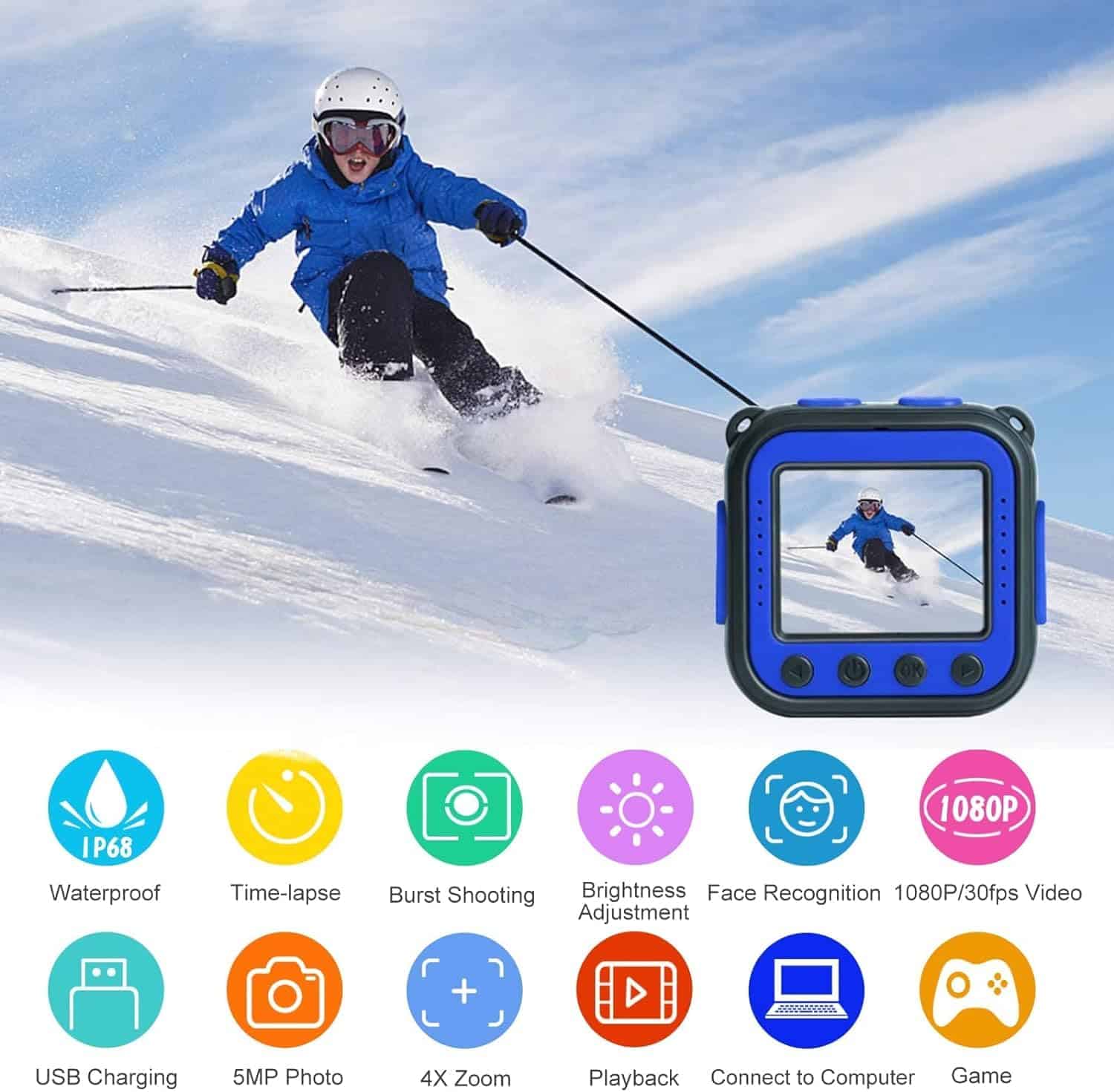 Cámara impermeable PROGRACE para niños Cámara de video de - Imagen 3