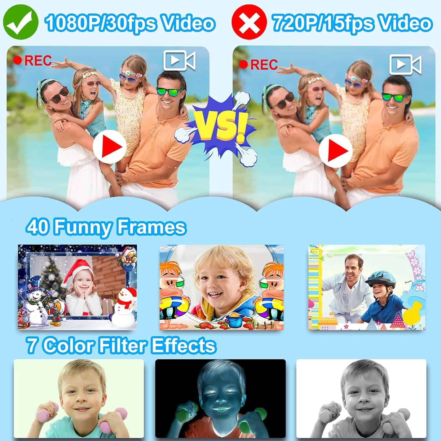 Cámara impermeable PROGRACE para niños Cámara de video de - Imagen 8