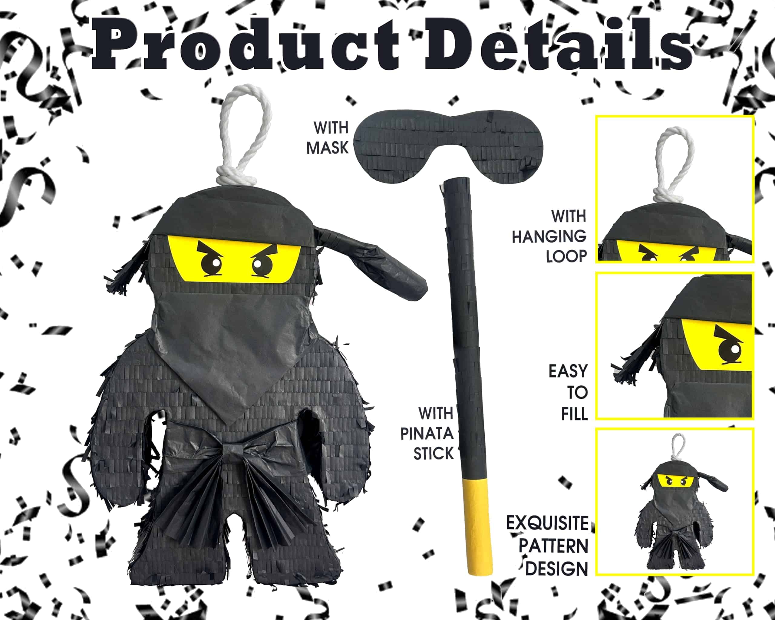 Piñata de Ninja Negro APINATA4U con Palo y Antifaz - Imagen 4