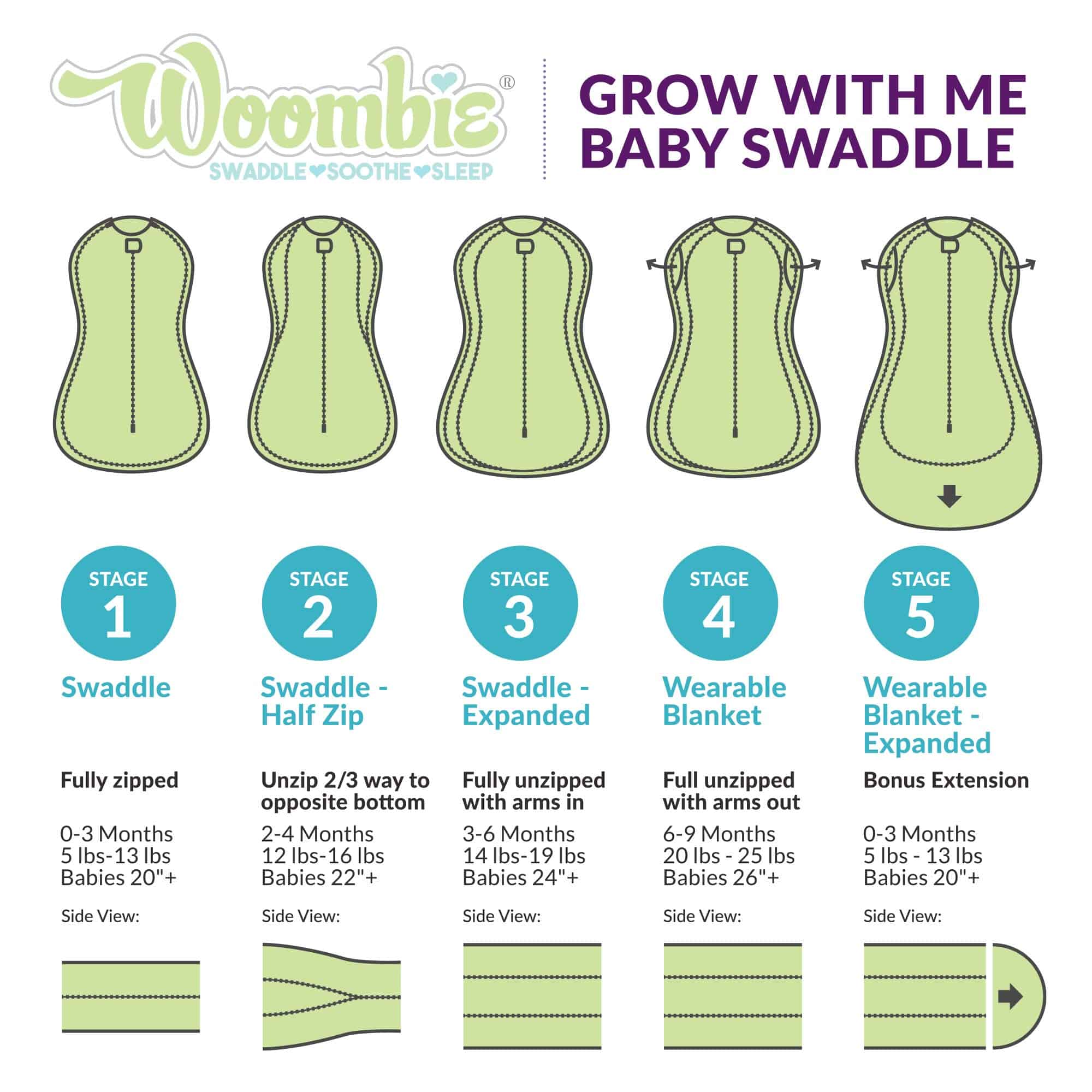 Woombie Grow with Me Baby Swaddle, Swaddle Convertible para - Imagen 4