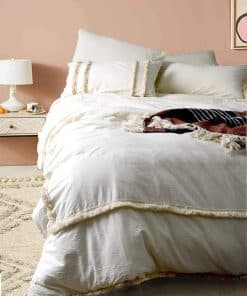 Funda de edredón de marfil con detalles acolchados, ropa de