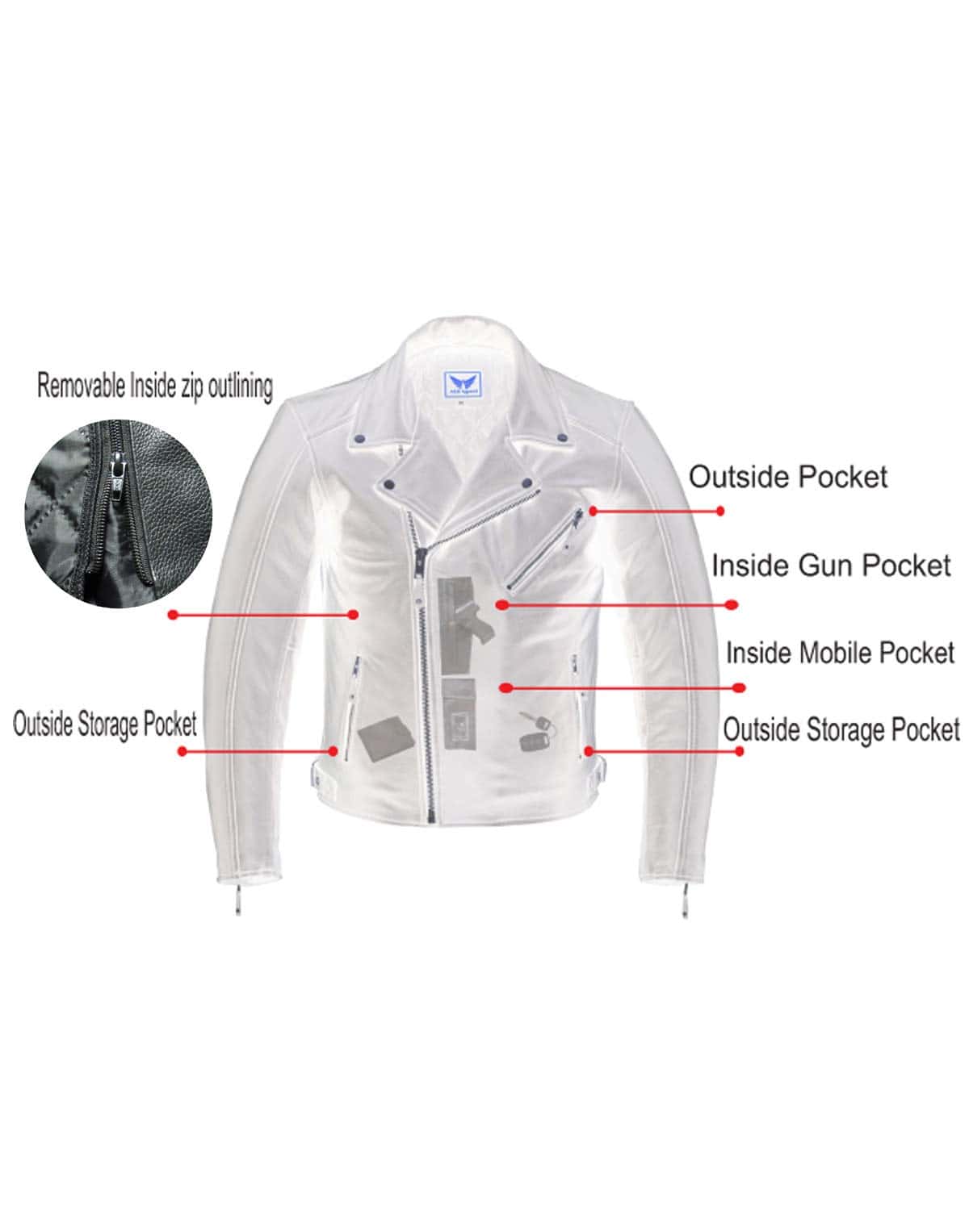 Chaqueta de moto de cuero genuino para hombre A&H Apparel - Imagen 5