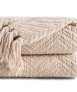 BATTILO HOME Mantas de Tejer Beige para Sofá, Manta de Lana