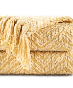 Manta de Lana Dorada BATTILO HOME para Sofá, Manta Amarilla