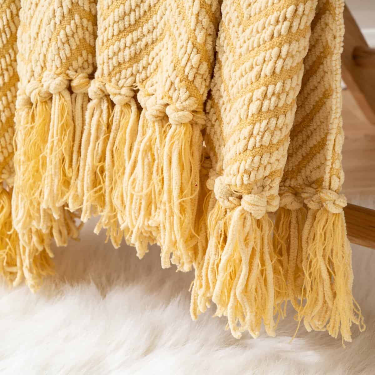 Manta de Lana Dorada BATTILO HOME para Sofá, Manta Amarilla - Imagen 5