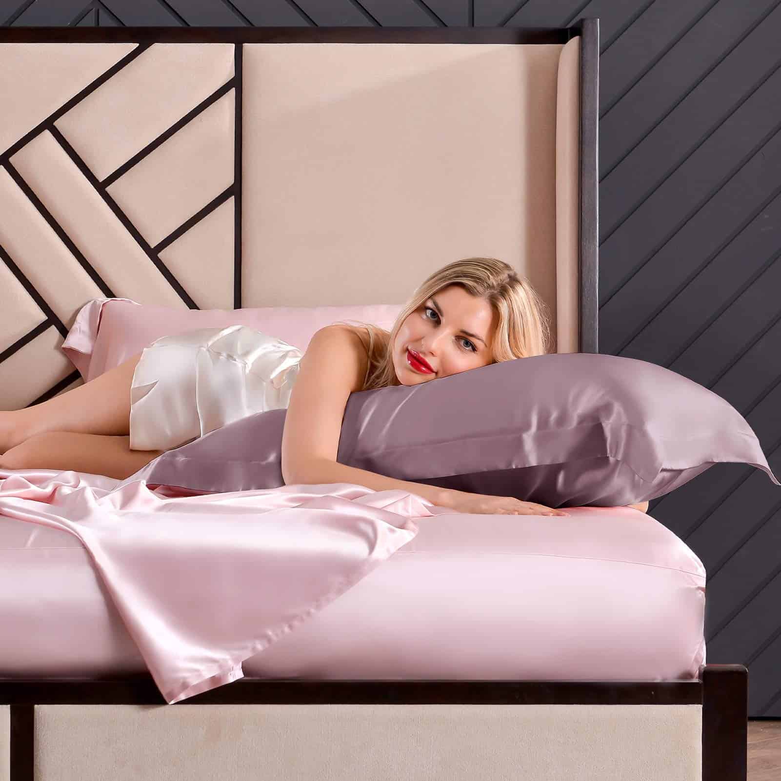 Funda de Almohada de Seda THXSILK 100% para -Morado