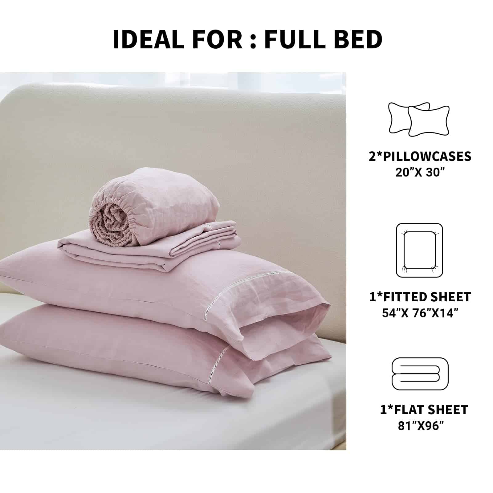 Juego de Sábanas Simple&Opulence 100% Lino con -Rosa Rubor H - Imagen 6